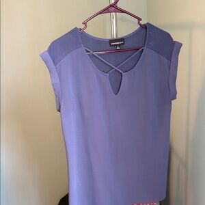 Fortune + Ivy Dusty Blue Keyhole Blouse